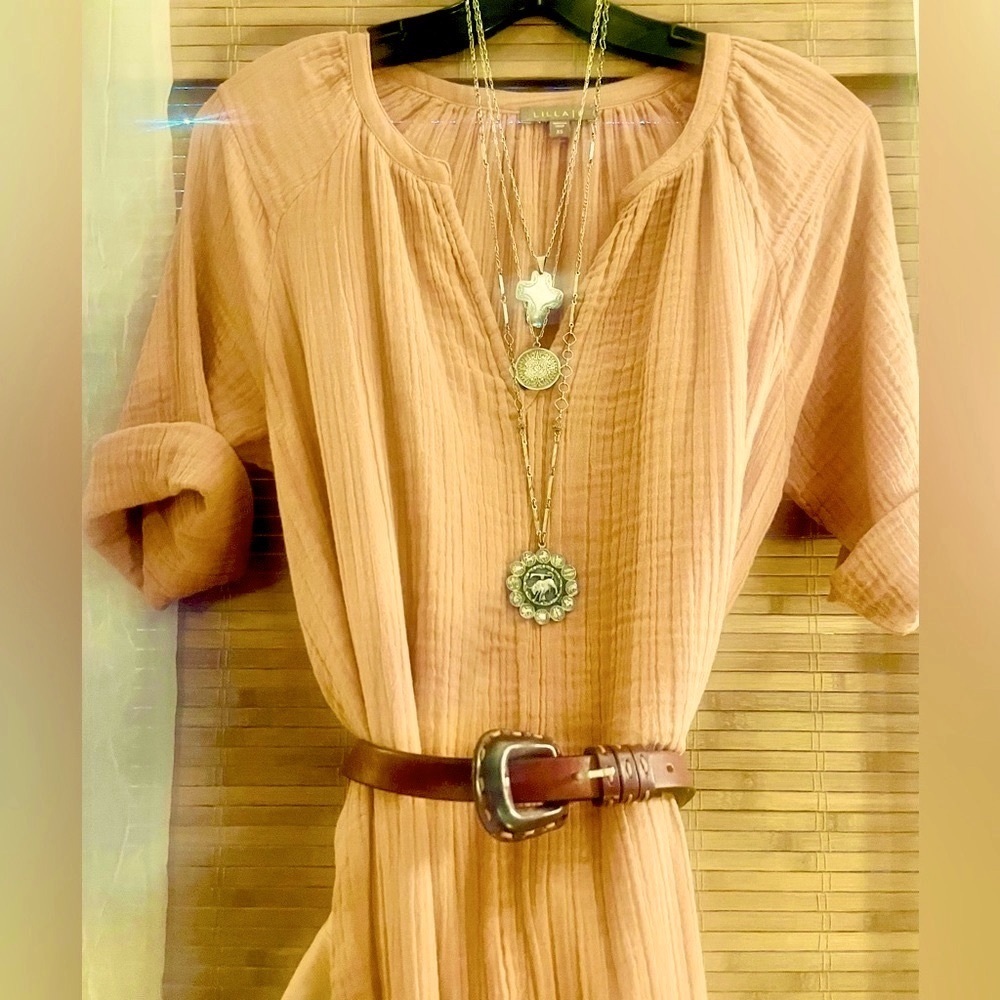 Lilla P Dress Pockets XS-S Long Tunic Style SO Soft w/Belt Versatile 100% Cotton - Picture 4 of 15
